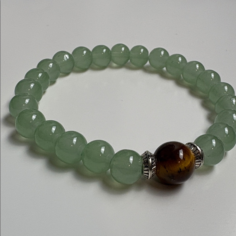 Tiger Eye Green glass Beaded Stretch Bracelet